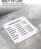 Metal Business Hours Sign with Suction Cups - Magnetic Open Closed Display Board for Storefront Window, Glass Door, Tile Wall & Counter - Changeable, Reusable & Rust-Resistant Steel Kit