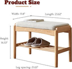 Solid Wood Shoe Bench Assembled, Shoe Rack Bench with Cushion for Entryway, Living Room, Bedroom, Hallway, 11.8" x 23.6" x 16.5", Natural