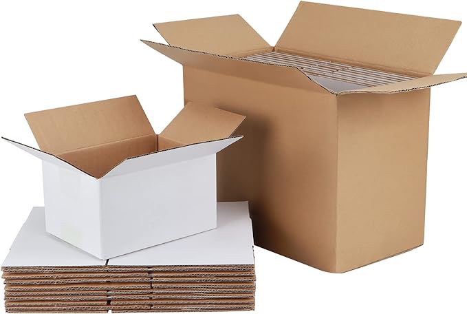 Calenzana 8x6x4 Shipping Boxes Set of 25, White Corrugated Cardboard Box for Mailing Packing Gifts Small Business