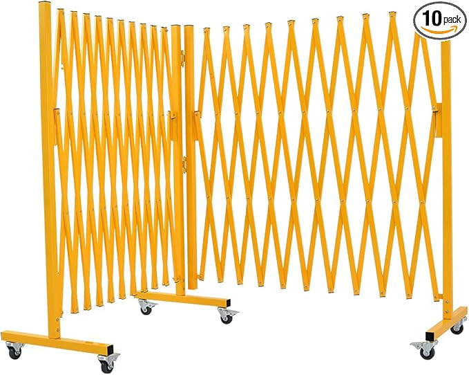 GYMTIME Metal Expandable Barricade, Portable Safety Barrier with Casters, Mobile Folding Scissor Gate, Aluminum Retractable Fence for Indoor Outdoors, 0-180 Degree Rotating, 23.6 Feet, Yellow