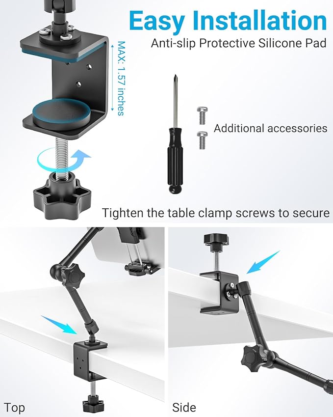 Metal Kitchen Tablet Stand, Fit for 6.1-15.6" Devices, Magic Long Arm Mount for Cabinet, Desk, Table, with 360° Foldable Rotation Aluminum Holder, Compatible with iPad Pro/Air/Mini, Galaxy Tab