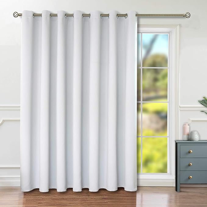 BGment Greyish White Sliding Door Curtain 108 Inch Long - Wide Room Darkening Room Divider Curtain for Bedroom Privacy Themral Insulated Grommet Separator Drape, 1 Panel, 100 X 108
