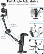 Kitchen Cabinet Tablet Mount - [Metal Adjustable Arm] Under Counter Tablet Holder for Desk Bed Stand with 1.26" Depth Large Clamp for iPad Pro 13 Air Mini, Galaxy, Fire, Switch, iPhone, 6-15.6" Device