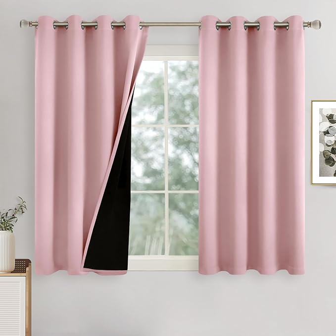 Pink Blackout Curtains for Girls Bedroom 54 Inch Length 2 Panels Set for Nursery, Thermal Insulated 100% Light Blocking Soundproof Grommet Window Curtains for Baby Room, Each 52 Inch Wide