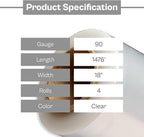 PSBM Stretch Wrap, 4 Pack, 17 Inch x 1476 Feet, 83 Gauge, Clear Plastic Cling, Cast Hand Stretch Film Rolls for Packaging Moving Packing Pallets