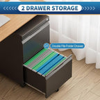 2 Drawer File Cabinet with Lock,Rolling Vertical File Cabinets for Home Office,Small Metal Filing Cabinet Office Drawers Under Desk for A4-Size/Letter-Size/Legal-Size- Assembly Required/Black