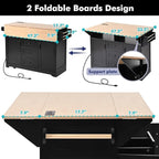 Kitchen Island with 2 Drop Leaf, Home Cart Island on Wheels Foldable Dining Table with Power Outlets,3 Drawers,Storage Cabinet, Tower Rack(Black)