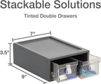 Pendaflex Stackable Drawer, Durable Plastic, Silicon Handles, Tinted Drawers, Double, Gray, 9" x 7" x 3.5", Medium, 1 Piece (41793)