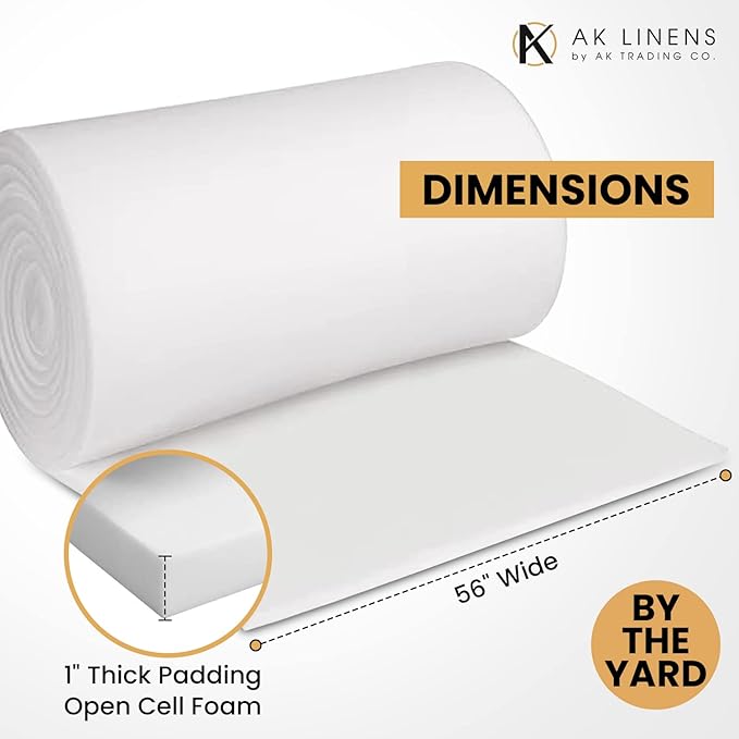 AK Trading CO. 1” Thick Open Cell Upholstery Foam Padding – 56” Wide – by The Yard – Soft, Upholstery, Crafts & DIY Projects Foam