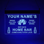 Personalized Acrylic Bar Signs for Home Bar, Custom Name Date Neon Bar Sign, Man Cave LED Bar Light Up Sign, Neon Sign Wall Decor