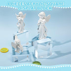 Qunclay 4 Pcs 4 x 4 x 2 Inches Acrylic Square Display Block Clear Polished Acrylic Cubes Jewelry Display Stand for Jewelry Ring Showcase Holder Base Collections