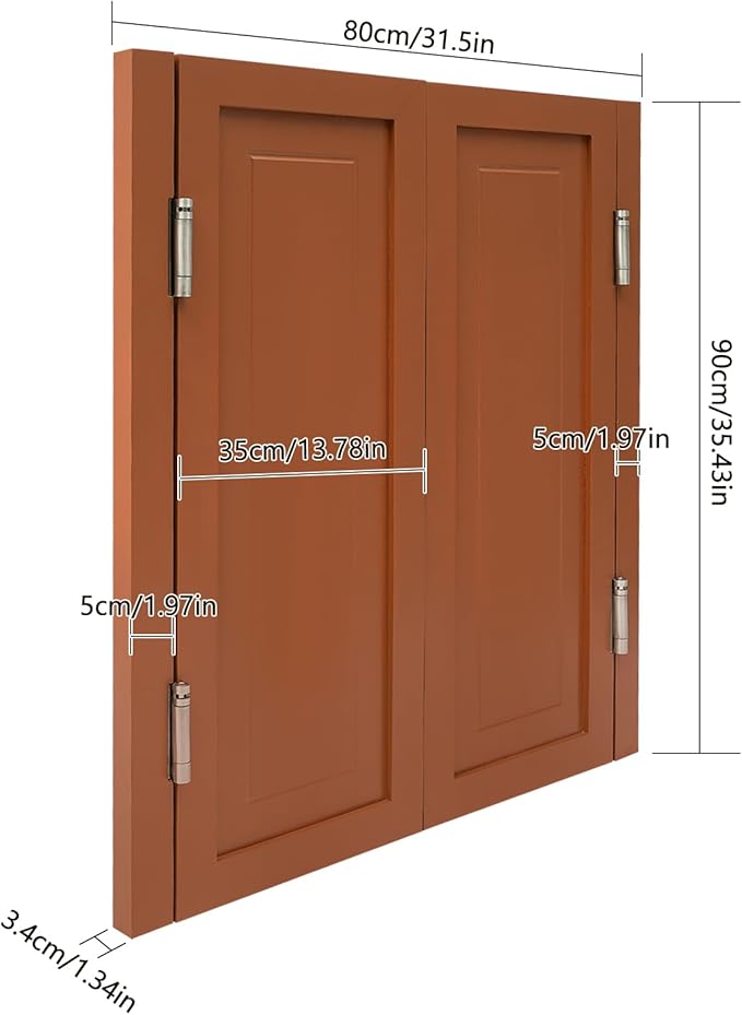 Solid Wood Interior Swing Door with Metal Hinges - Swinging Cafe Doors for Kitchen, Stairs, Bedroom Entrance & Partition (Brown, 31.5"X35.43")