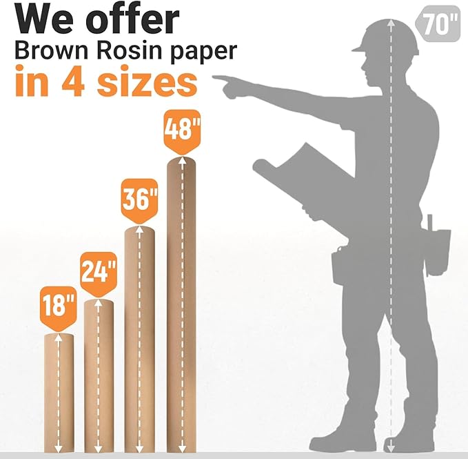 24" x 1992" (166’) Brown Rosin Paper Roll (Pack of 4) - Made in USA Thick Heavy-Duty 7 mil Masking Paper for Surface Protection from Paint, Dust, Foot Traffic - Paint Floor Covering