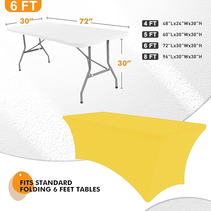 SEPARO 2 Pack 6 Ft Yellow Table Cover Fitted Rectangular Tablecloth Stretchable Fabric Table Cloth 6 ft Wrinkle-Free for Party Tradeshows Banquet Weddings Cocktail