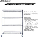 NSF Commercial 4-Tier Wire Shelving with Wheels, 60"x24"x72" Heavy Duty Metal Shelves 3200 lbs Max Capacity, Black Storage Rack for Garage Kitchen Pantry Warehouse