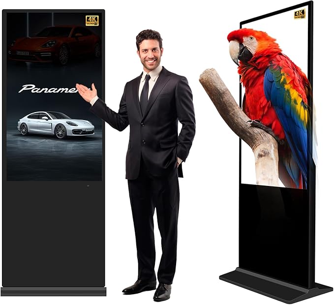 55 Inch Digital Signage Display, 4k Floor Standing LCD Touch Interactive Display Screen,with WiFi USB/App Software Input Digital Totem Auto Ad Player Android 14