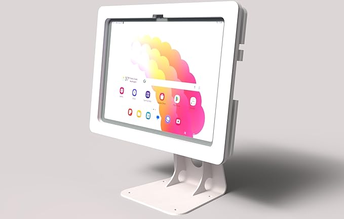 TABcare Anti-Theft Acrylic Case with 360 Rotate 180 Swivel Metal Desktop Stand & 90-Degree USB C Cable for Samsung Galaxy TAB S7/S8/S9/S11 11, S9/S10 FE 10.9 Tablet (White)