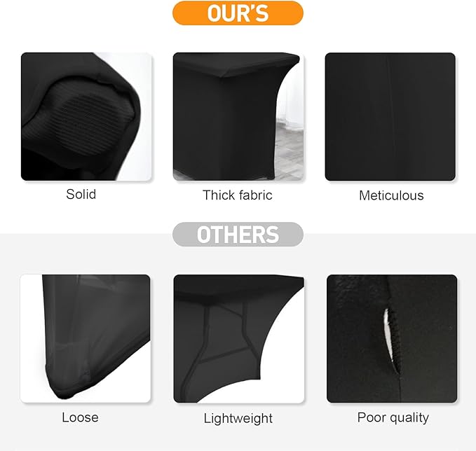 Spandex Table Cover 2 Pack 5FT Black Fitted Tablecloths,Washable Wrinkle Resistant Stretch Table Cloth Rectangle for Vendor Booth Display Items,Party Supplies for Adults,Wedding Decorations,Banquet