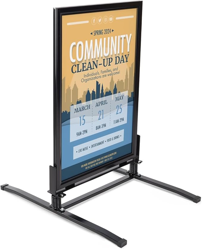 Displays2go 24 x 36 Inch Sidewalk Sign, Waterproof, Snap Frame, Spring Base, 2 Sided, Black (OWS2436B)