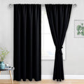 JIUZHEN Blackout Curtains for Bedroom - Thermal Insulated Room Darkening Rod Pocket Curtains for Living Room, Set of 2 Panels with Tiebacks, 52 x 90 Inch Length, Black