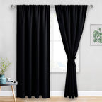JIUZHEN Blackout Curtains for Bedroom - Thermal Insulated Room Darkening Rod Pocket Curtains for Living Room, Set of 2 Panels with Tiebacks, 52 x 90 Inch Length, Black