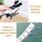Large Cable Management White Computer Wire Sleeve Organizer Coiled Under Desk Tubes 2 PCS, 1.1 inch -5 ft EZ Spiral Cable Bundler Cover for TV Office, Pet Chew and Bite Proof Cable Protector