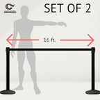 Crowd Control Warehouse CCW Series RBB-150 - Set of 2 Stanchion Retractable Belt Barriers - 16 Foot, Blue Belt with Polished Stainless Steel Post - Easy Assembly