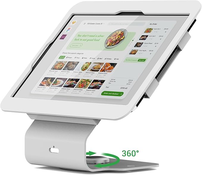 Kiosk POS Tablet Stand Compatible with iPad 10 gen 10.9 inch, 11"(A16), air 4 5 10.9", Pro 11" 1st 2nd 3rd 4th gen., iPad air 11", Retail Stand with 360° Swivel Base, White, BSC101WS