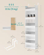 SONGMICS Over The Door Organizer, Hanging Door Organizer with 5 Large Pockets, 5-Tier Fabric Storage, Transparent Nylon Mesh, Foldable, Metal Hooks, with Side Pouches, Cloud White URDH007W01