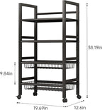 4-Tier Metal Rolling Cart with Removable Grid Shelves, Lockable Wheels & Handle for Kitchen, Bathroom, Office Storage, Black (Medium)