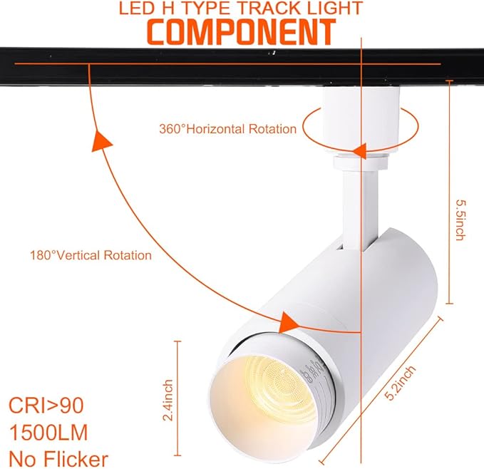 EAGLOD 15W LED H Track Lighting Heads,Focusing Track Light Head for Accent Retail Artwork, Linear Track Light H Type -4000K Daylight 120V Beam Angle 15 to 60 Degrees Halo Type 6 Pack (White)