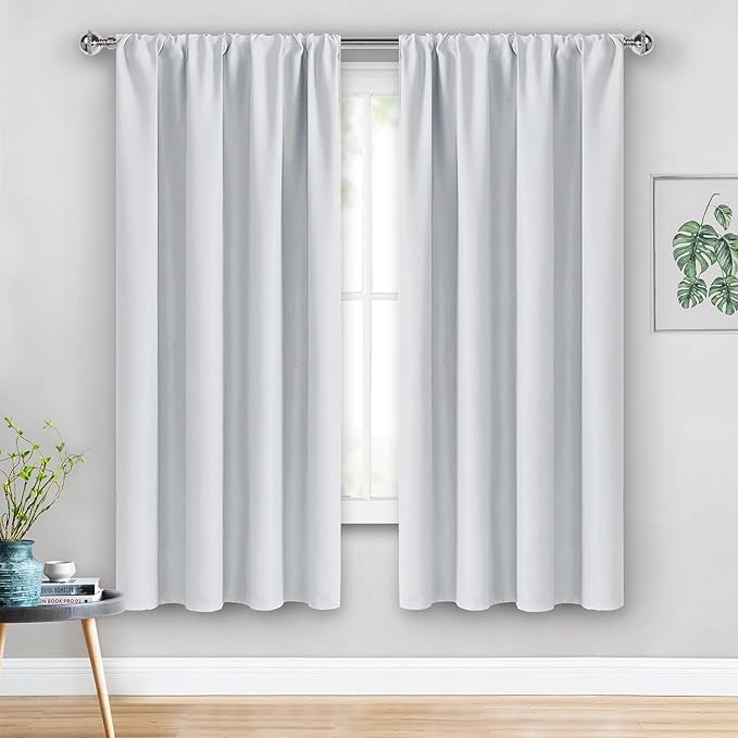 JIUZHEN Curtains for Bedroom - Thermal Insulated Window Treatment Drapes, Room Darkening Rod Pocket Curtains for Living Room, Set of 2 Panels with Tiebacks, 38 x 63 Inch Length, Greyish White