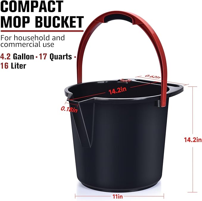 Matthew Cleaning 4.2 Gallon Mop Bucket, Heavy Duty Plastic Cleaning Bucket with Built-in Pour Spout, Mop Holder and Comfort Grip Handle, House and Commercial Cleaning Supplies, 3 Pack Mixed Color