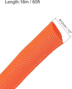 MECCANIXITY Braided Cable Sleeves Heat Shrinkable Fabric Sleeving, 1/2" 60ft Orange 2:1 Ratio Heat Shrinkable Cord Protector for Harness Cable, Network Cable Protection, Cable Management