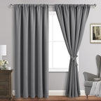 JIUZHEN Blackout Curtains for Bedroom - 70 x 84 Inch Extra Wide Privacy Assured Thermal Insulated Room Darkening Room Divider Curtain Cover for Living Room, Set of 2 Panels with Tiebacks, Light Grey