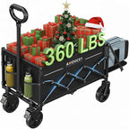 AMADA HOMEFURNISHING Wagon Cart Foldable, Collapsible Wagon Cart with 360 LBS Max Load & Expandable Storage, 90L Foldable Grocery Cart with 2 Cup Holders for Outdoor, Groceries, Garden & Camping