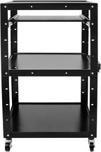 Mobile AV Presentation Cart Height Adjustable Computer Cart, Rolling Laptop Desk with Locking Wheels & Storage Shelf, for Home Office Classroom Video Projector TV Printers