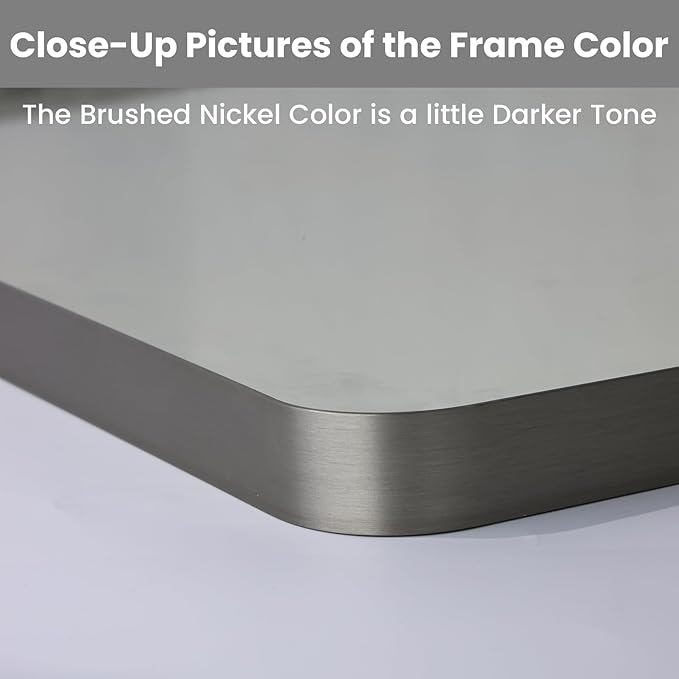 LOAAO 60X40 Inch Brushed Nickel Bathroom Mirror, Rounded Rectangle Silver Metal Frame Mirror, Brushed Nickel, Anti-Rust, Shatter Proof, Hangs Horizontally or Vertically