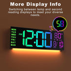 JALL 13" Large Digital Wall Mount Clock, Count Down Timer, Alarm, Big LED, 8 RGB Color, DST, Temperature for Living Room Classroom Desk, Xmas, Birthday Gift for Senior Mom Dad