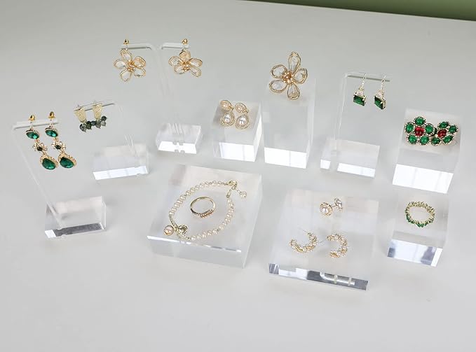 GemeShou 2pcs Acrylic earring display risers, Jewelry display riser stand, clear ring risers for display selling【2pcs 1.57 L x1.57 W x1.57 H inch】