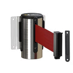 Montour Line WM115 Wall Mounted Retractable Belt Barrier with Standard Belt End, Fixed Mount, Polished Stainless Steel Casing (8.5 ft Maroon Belt)
