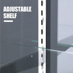 70”D * 20”W * 38”H, Freestanding LED Retail Full Vision Glass Display Case, Silvery Aluminum Frame, Two Adjustable Height Tempered Glass Shelves