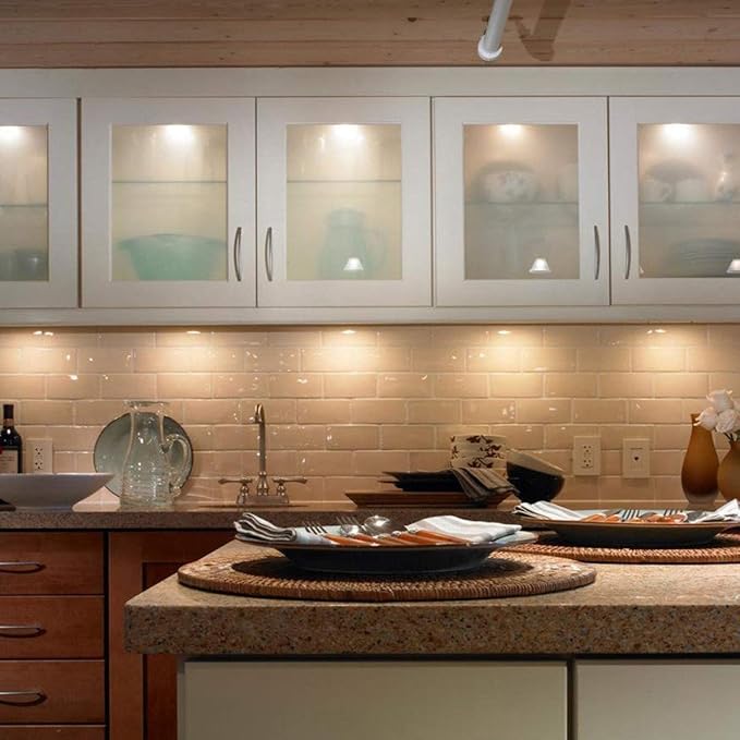 YGS-Tech LED Puck Lights, Under Cabinet Lighting Silver Trim, 3000K Warm White, CRI90+, Touch Dimming, All Accessories Included, Under Counter Lighting for Kitchen, Closet Lights, Safe Light, 3-Pack