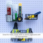 Heavy Duty Peg Board Hook Baskets for ¼ Pegboard Holes, Set of 3 Black Wire Baskets, Extra Thick Metal Fit Snugly in Pegboards with ¼ Inch holes, ¼” Peg Board Organizer Accessories for Tools and More