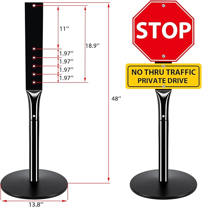 Heavy Duty Cast Iron Sign Post With 12" Diameter Bottom Round Base, 48" Movable Stand for Hanging Signs, 2-Pack