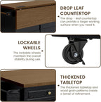COCO DESIGN 60" Rolling Kitchen Cart with Power Strip & Drop Leaf, Thick Countertop, Large Storage Cabinet & Drawers, Mobile Island with Locking Wheels, Towel Rack and Spice Rack, Black and Walnut