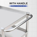 3 Tier Stainless Steel Utility Cart | Heavy Duty Metal Rolling Cart with Handle & Wheels | Ideal for Kitchen, Restaurant, Hospital, Laboratory & Home (16''x24''x34'')