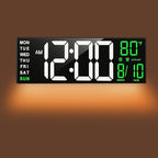 TrophyRak 16" Large Digital Wall Mount Clock, Count Down Timer, Alarm, Big LED, RGB Color, DST, Temperature for Living Room Classroom Desk, Wall, Xmas, Birthday Gift for Senior Mom Dad, White Green