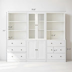 TUSY 71" H Bookshelf Bookcase with Doors, 3-Tier Modern Bookshelves with 3 Large Drawer, Display Bookcase with Glass Doors, Modern 5-Tier Curio Cabinet for Home Office, Dining Room (White, ABA)