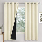 Cream Blackout Curtains for Bedroom 63 Inch Length 2 Panels Set, Thermal Insulated 100% Light Blocking Soundproof Grommet Window Curtains for Living Room with Black Liner, Each 52 Inch Wide